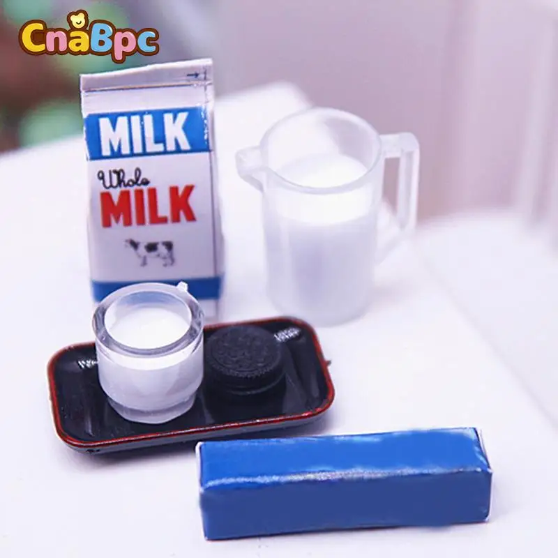 

6Pcs/Set Dollhouse Miniature Biscuit Milk Breakfast Milk Cup Tray Model DIY Dolls Kitchen Set Furniture Decor Accessories Toy