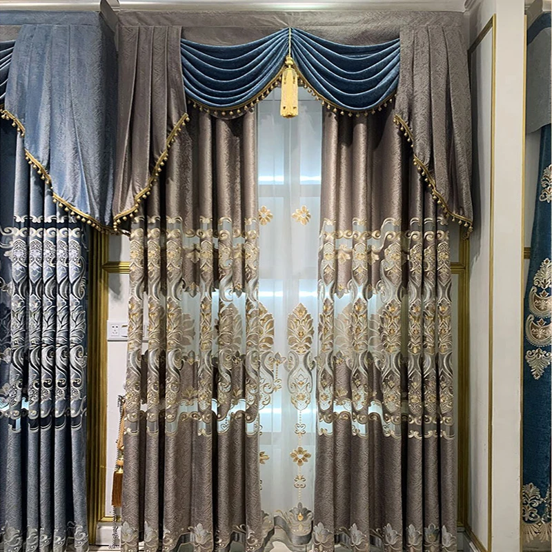 

Luxury European-style Atmospheric Villa High-end Hollow Velvet Embroidery Embroidery Curtains for Living Dining Room Bedroom