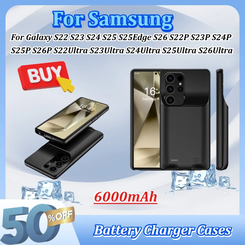 For Samsung S26 Ultra S26P S26 S25Ultra S24Ultra S23Ultra S22Ultra 6000mAh Wireless Battery Case Portable Extended Power Pack