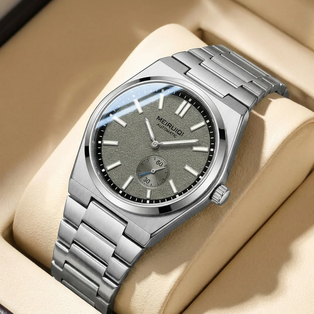 1 Stück Herrenuhr mit grauem Zifferblatt, Legierungsarmband, Vintage-Mode, klassischer Business-Kalender, mechanische Uhr für Geschäftsfeiern und Feiertage