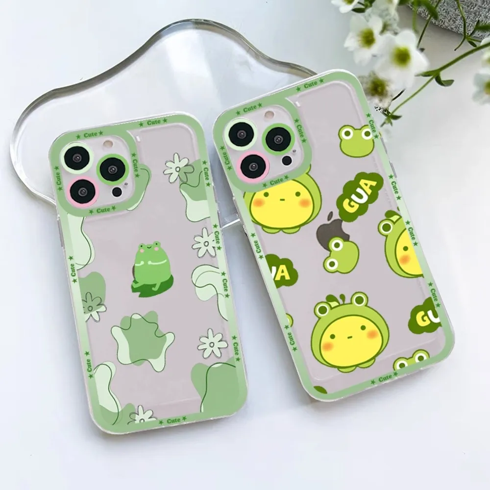 

Mint Green The Frog Mushroom Phone Case For iPhone 16 15 14 13 12 11 Pro Max XS X XR Mini Protective Cover