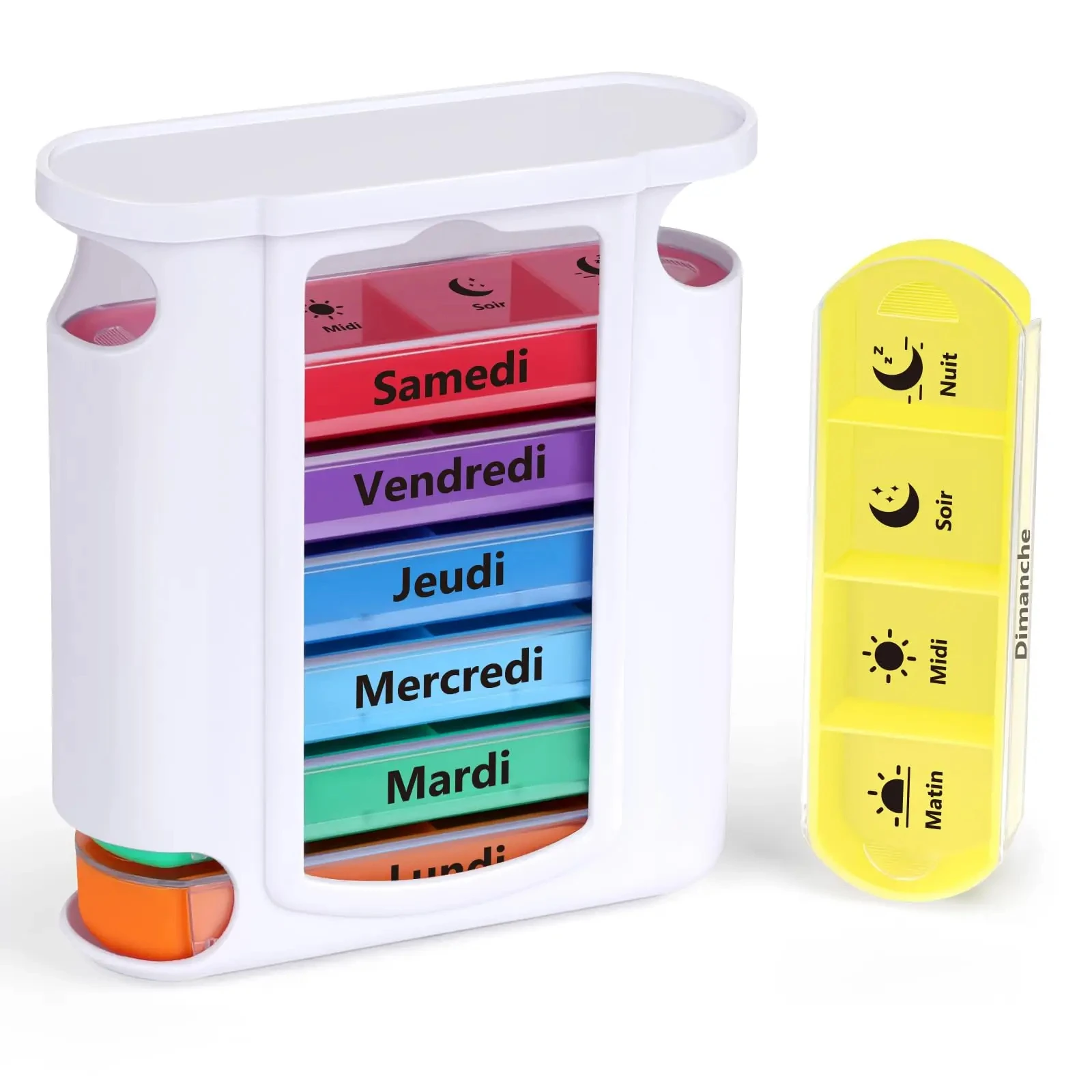 

Еженедельный органайзер для таблеток с 4 отделениями — коробка для утренних, полунов, вечеринок, ночных таблеток для удобного управления добавками