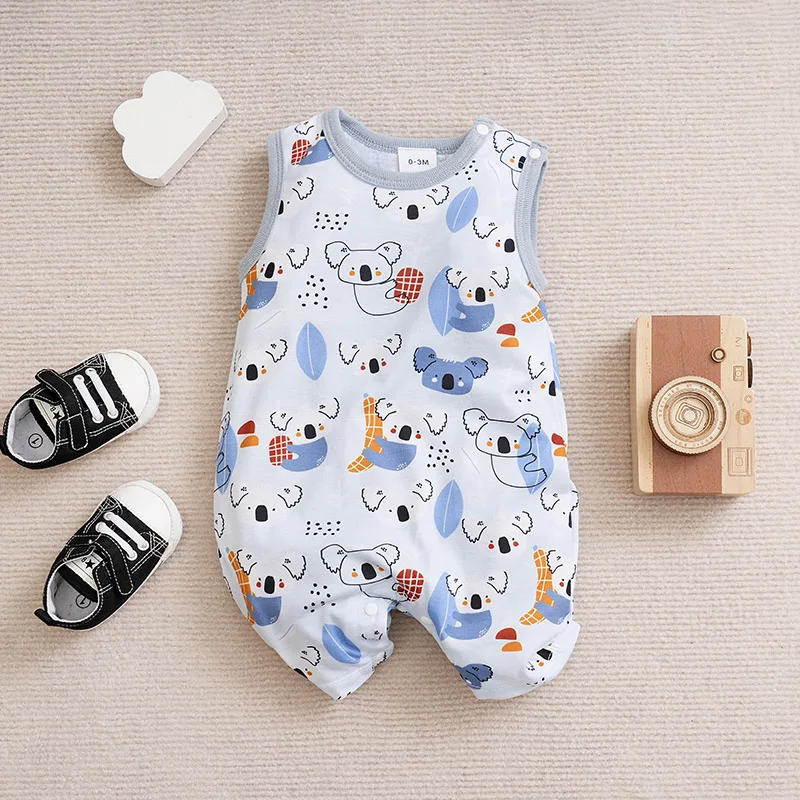 0-36M Summer Newborn Round Neck Sleeveless Tank Top jumpsuit Cute Koala Comfortable and Breathable Soft Baby Boys and Girls