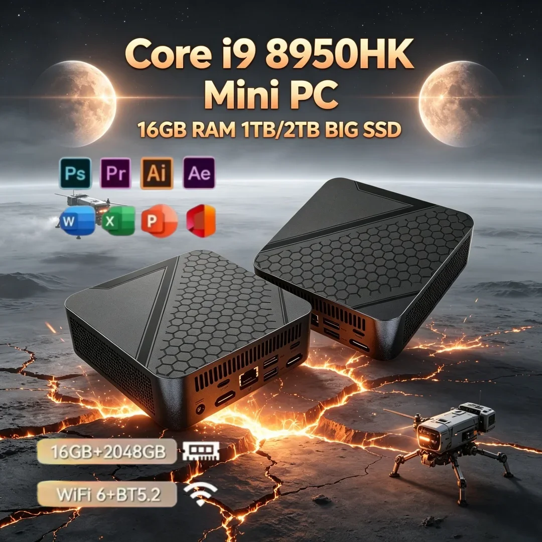 Core I9 8950HK Student Online Class Essential 2026 Mini PC WIFI6 BT5.2 Portable 16GB RAM Light Gaming Office PC