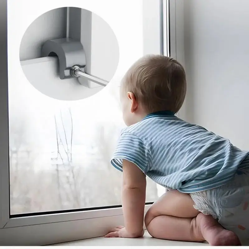 1 Set Anti-theft Child Safety Locks Aluminum Alloy Window Lock Stopper Sliding Door Window Limiter Sliding Sash Stopper