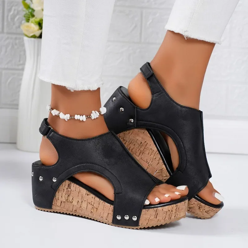 Women Sandals 2025 Summer New Open Toe Fashion Sandals New Soft Sexy Wedge Buckle Orthopedic Shoes Women Sandalias De Mujer