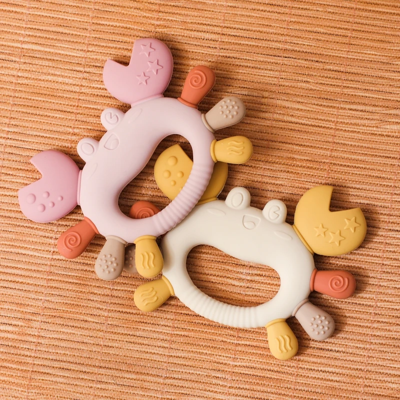 Silikon Baby Beißring Baby Spielzeug 0 bis 12 Monate BPA FREI Kauen Zahnen Spielzeug Krabbe Mehrfarbige Beißring Reborn Silikon Spielzeug geschenk – Detail 20