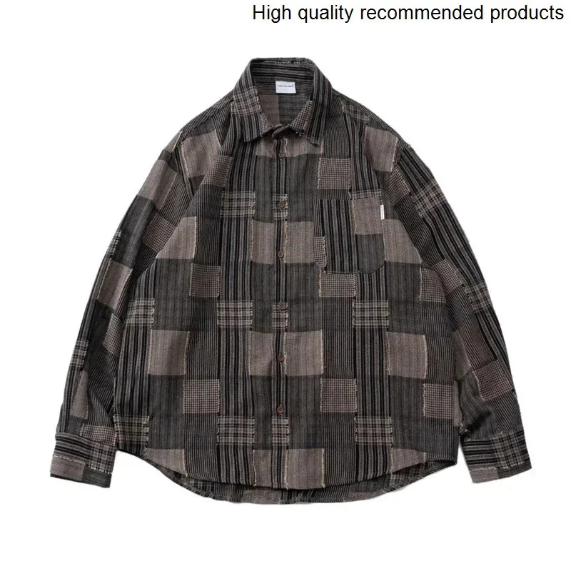 

Japanese Men Plaid Retro Tassels Streetwear Cityboy Loose Casual Long Sleeve Oversize Shirt Women Boyfriend Pure Cotton Shirts