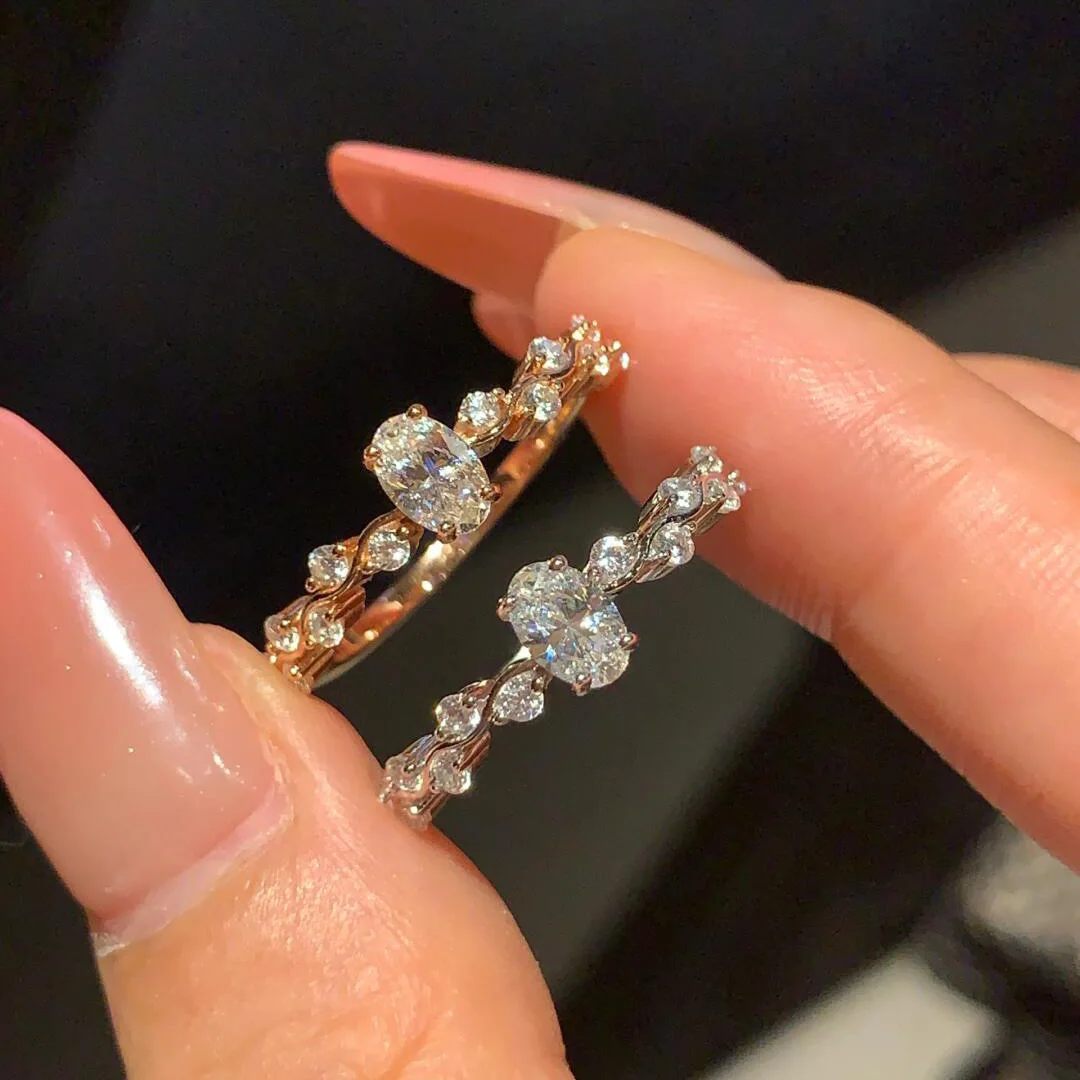 Inspiration diamond inlay oval rings for women sense of luxury fashion vine sparkling ring adjustable charms jewelry gift