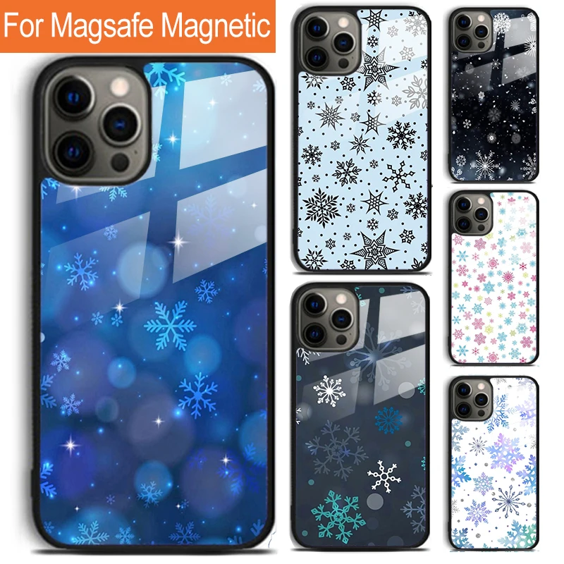 Christmas Snowflakes Phone Case For iPhone 16 15 14 13 12 11 Pro Max Plus Magsafe Magnetic Wireless Charging Cover