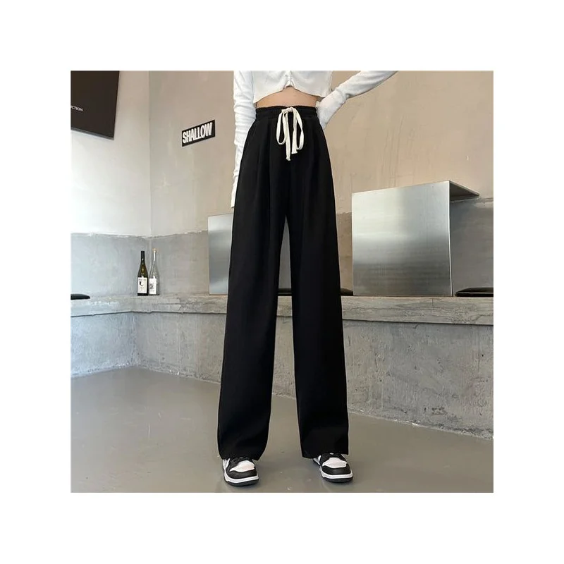 Ice Silk Wide Leg Pants Women's Summer Thin High Waist Loose Drapey Small Size Suit Straight Casual Cool Sun Protection Pants