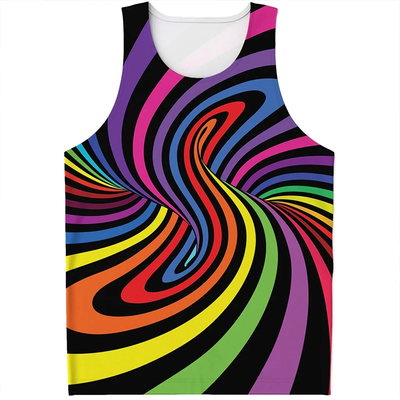 Men's Tank Top Rainbow Vortex 3D Digital Print Vest Summer Harajuku Leisure Male Clothing 6XL Bodybuilding Fitness y2k Tops 2024