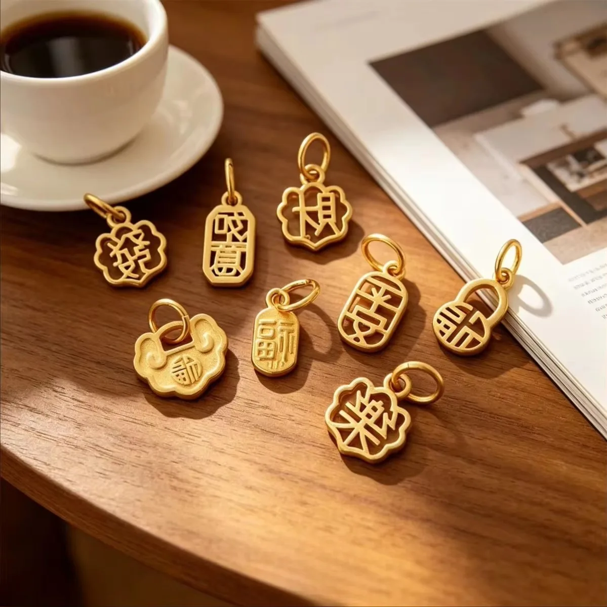 Brass Vietnam Sand Gold Fu Ping An Ruyi Wealth Pendants For DIY Handmade Bracelet Lucky Amulet Findings
