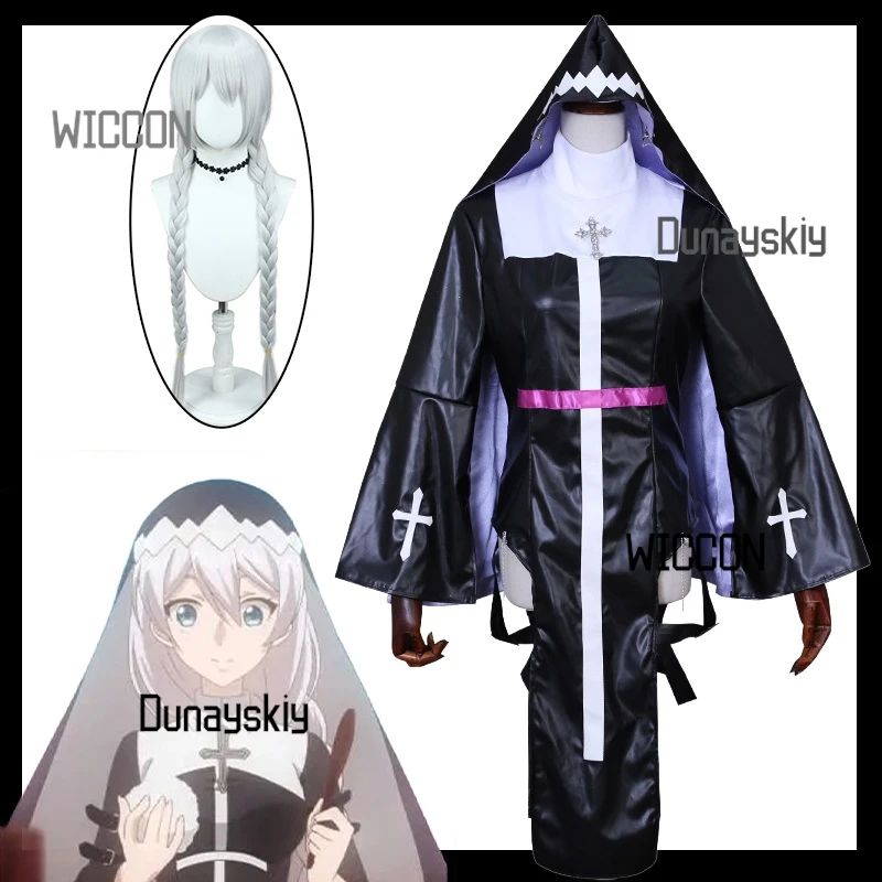 

Honkai Impact 3 Kallen Kaslana Nun Cosplay - Battle-Damaged Vestment with Silver Cross & Wig for Halloween/Anime Limited Edition