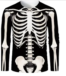 Human Skeleton 3D Printed Vintage Funny T Shirts Streetwear Loose Men Long Sleeve Hip Hop Round Neck Oversized TShirt Clothing