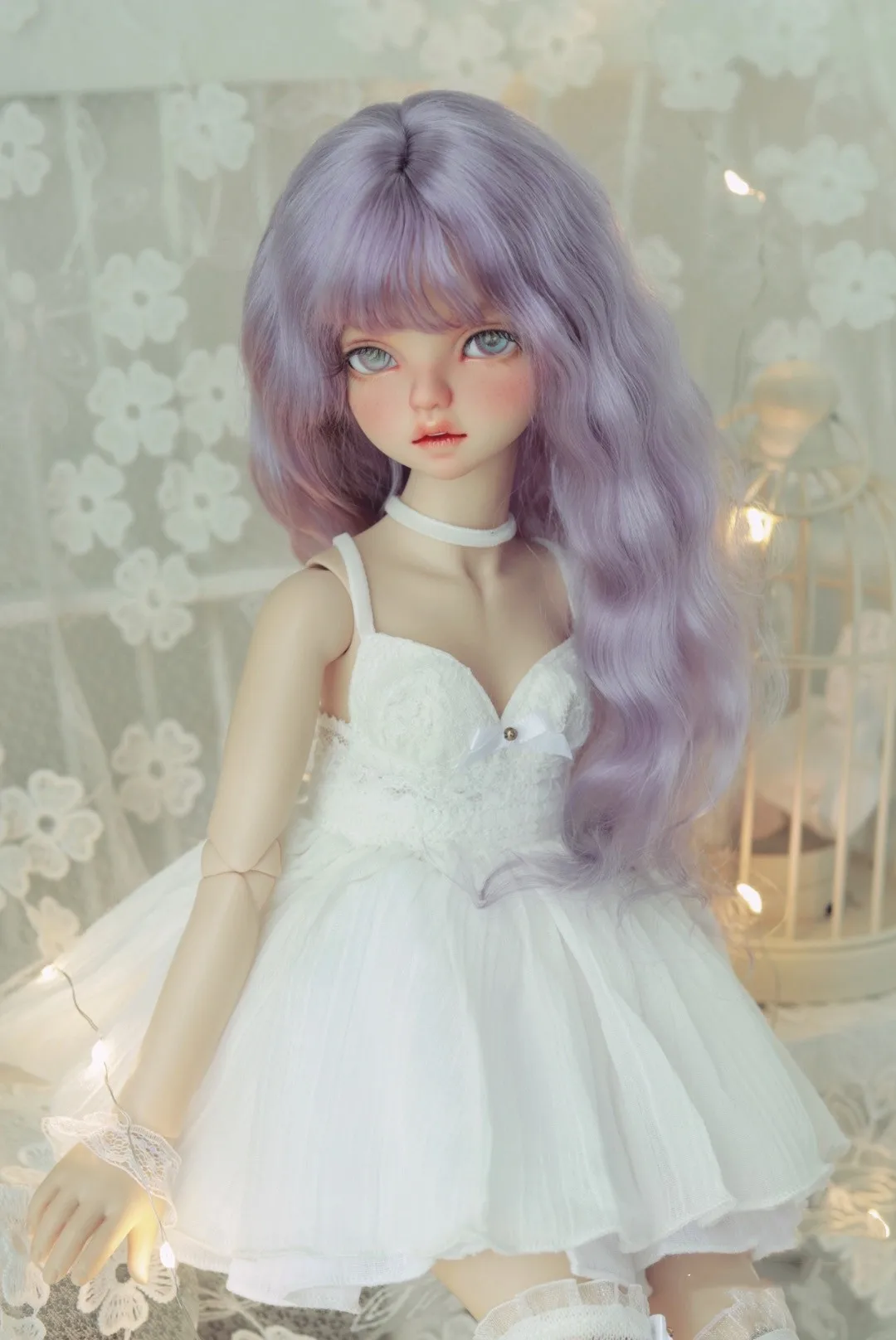 Fashion 1/4 BJD Mohair Long Wig，Grayish Purple Soft Head Shell Doll Hair Free Shipping