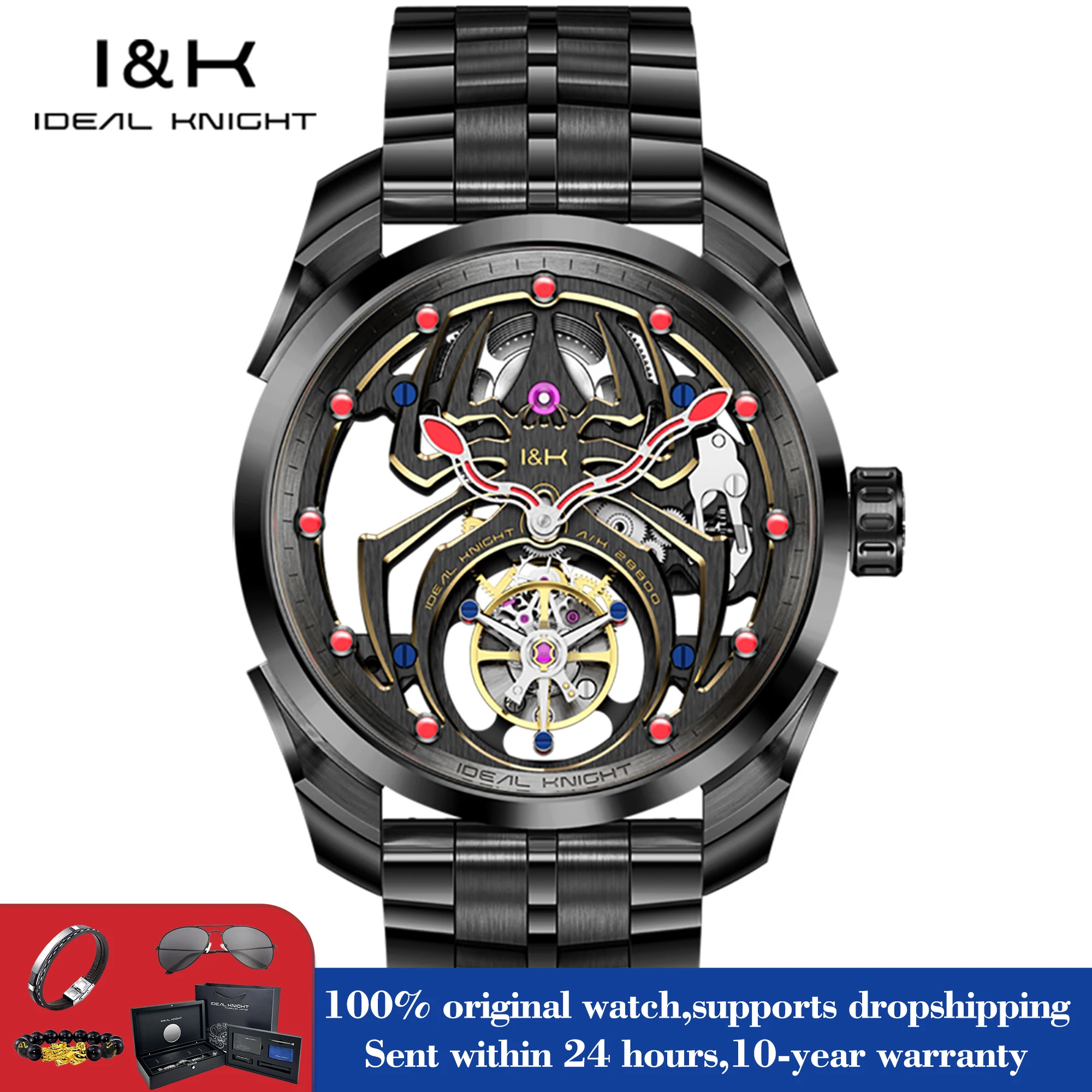 IDEAL KNIGHT 6802 Flywheel Tourbillon Automatic Watch For Men Top Brand Original Mechanical Hand Clock Deep Waterproof Watch Set