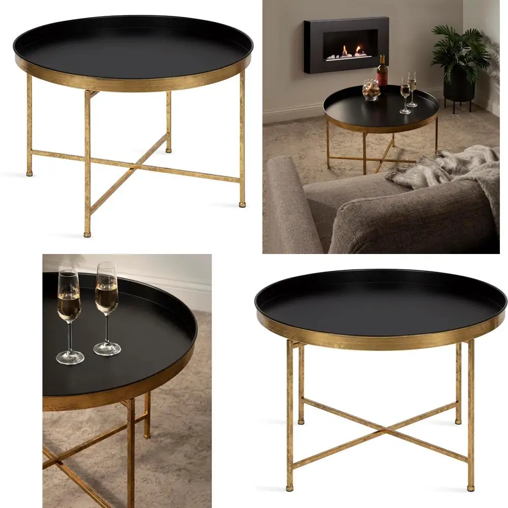 طاولة قهوة مربعة حديثة من كيت آند لوريل سيليا، 28 × 28 × 19، لمسة نهائية باللونين الأسود والذهبي، طاولة قهوة لغرفة المعيشة مع مساحة تخزين #1