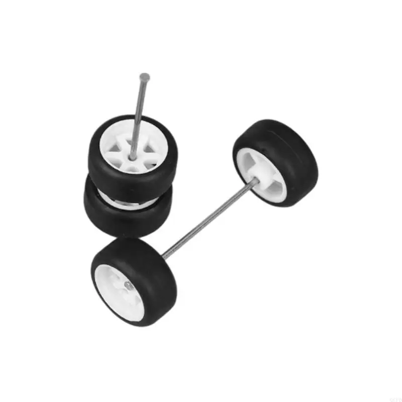 Rubber Tire 1/64 Scale Toy Car Replacement Tires And Axles Set Of 4 for Remote Control Crawlers Mud Tires Accessories