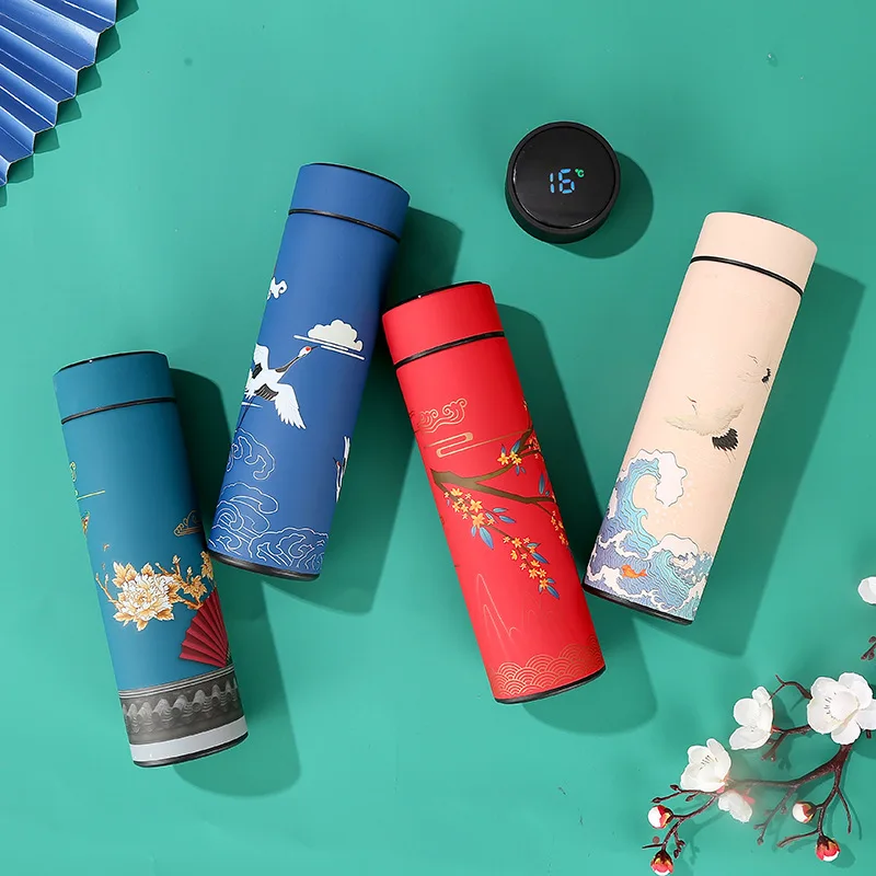 

LED Touch Display Stainless Steel Thermal Cup Chinese Classical Style Tea Mug Water Bottles Intelligent Thermos Coffee Bottle