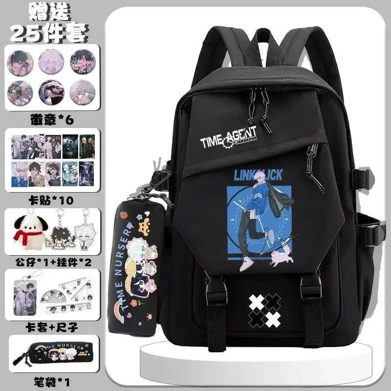 Juego de Anime negro blanco azul Rosa enlace Click Mochilas escolares para estudiantes Mochilas de gran capacidad para regalo