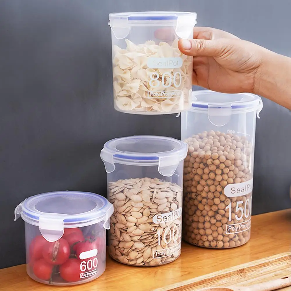 600-1500ml Plastic Sealed Tank Moisture-proof Kitchen Organize Grain Storage Box With Scale Sealed Box Clear Jar Spice Container