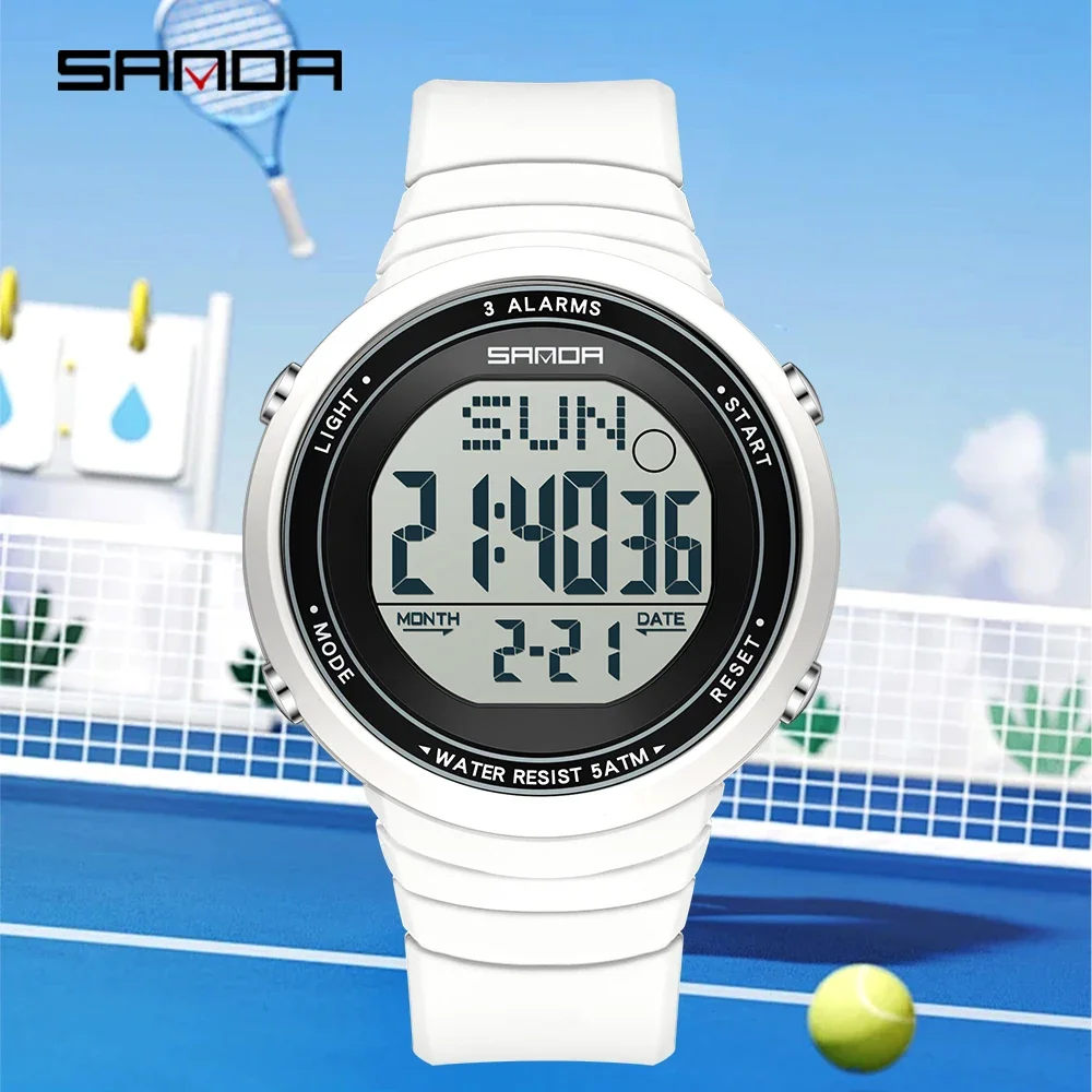 Модные спортивные мужские электронные часы SANDA, новинка 9073, минималистичные многофункциональные водонепроницаемые светодиодные мужские электронные часы с датой