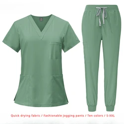 Uniforme de Spa de manga corta para mujer, uniforme de Enfermería de Hospital, Multicolor, tela elástica, Clínica de mascotas, veterinario, ropa de trabajo, accesorios de enfermera