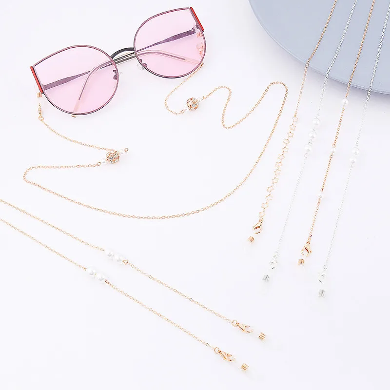 Imitation Pearl Beaded Eyeglasses Chain Fashion Mask Anti-Falling Glasses Gold Metal Hollow Hangs Sunglasses Women Vintage Chain