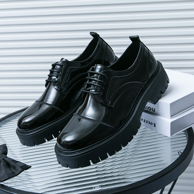 Men\'s Luxury Thick Bottom Platform Loafers Casual Shoes New Black White Shoes Hair Stylist Man Leather Shoe Spring and Autumn