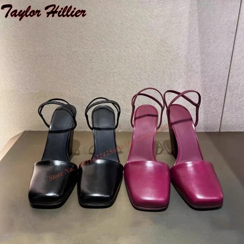 Genuine Leather Luxury Pumps Square Head Thick Heel Buckle Strap Runway Shoes Comfortable Casual Large Size Pumps Women Autumn