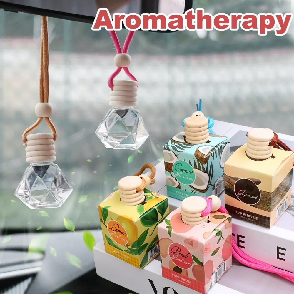 Car Aromatherapy Pendant Auto Rearview Mirror Fragrance Hanging Transparent Glass Bottle Flower Scent Essence Oil Air Freshener