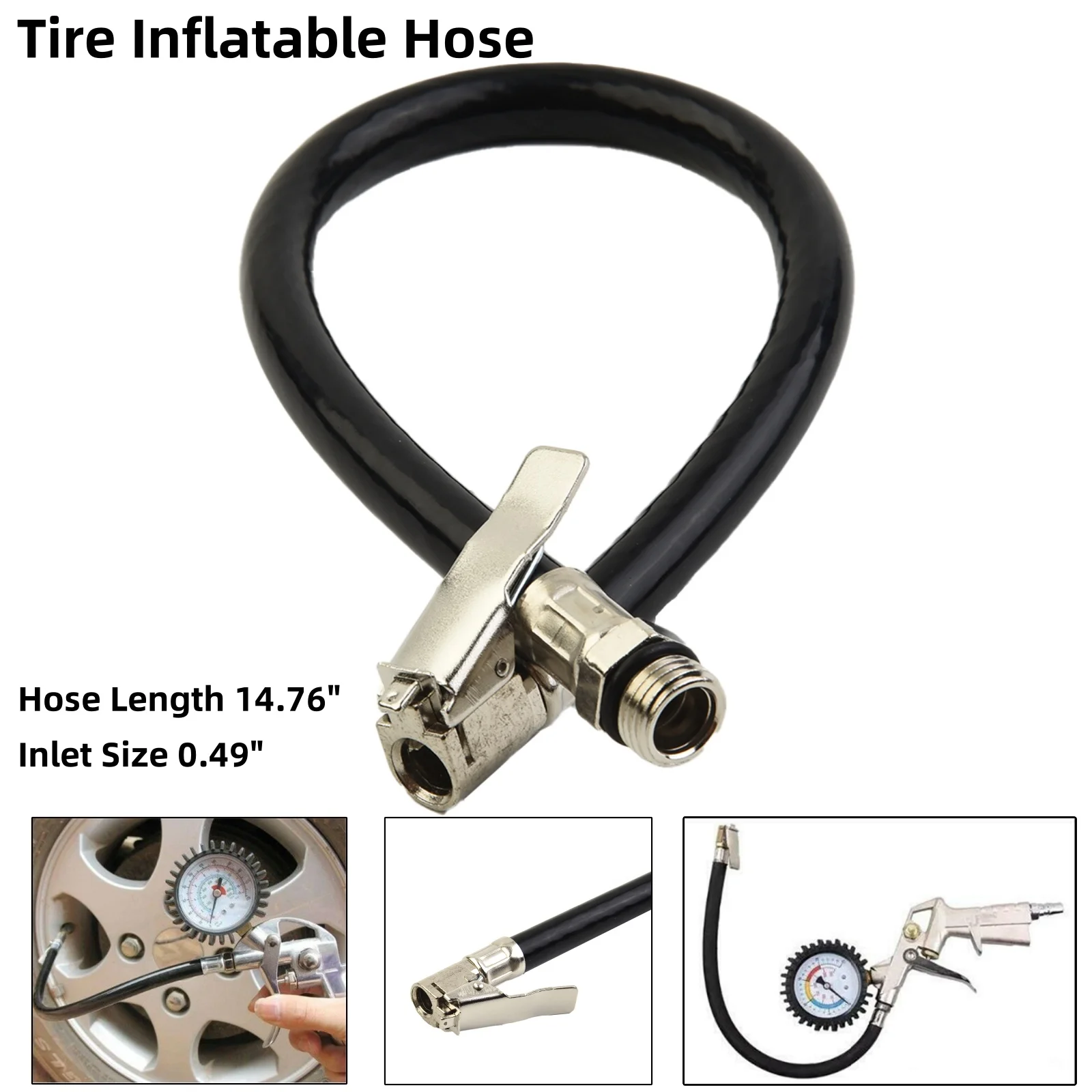 Car Tire Inflatable Hose General Tire Inflator Tire Hose Pump Gauge Hose Connector Flexible Car Air Pump Nozzle Connector 375mm