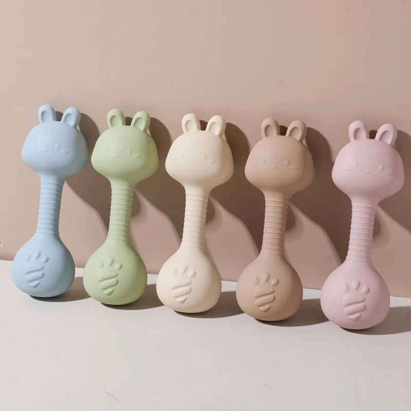 Rasseln für Baby 0 3 Monate Spielzeug Cartoon Kaninchen Sand Hammer Silikon Maracas Baby Silikon Rassel Spielzeug Beißring Spielzeug für Baby – Detail 16