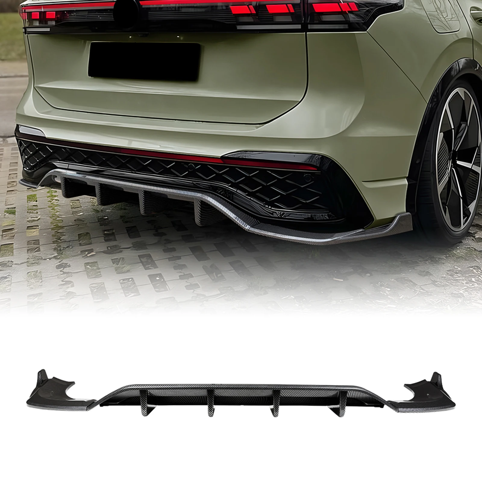 

For Volkswagen VW Tiguan MK3 Rline 2024-2025 Rear Bumper Diffuser Lip Carbon Fiber Look/Gloss Black Boot Spoiler Splitter Blade