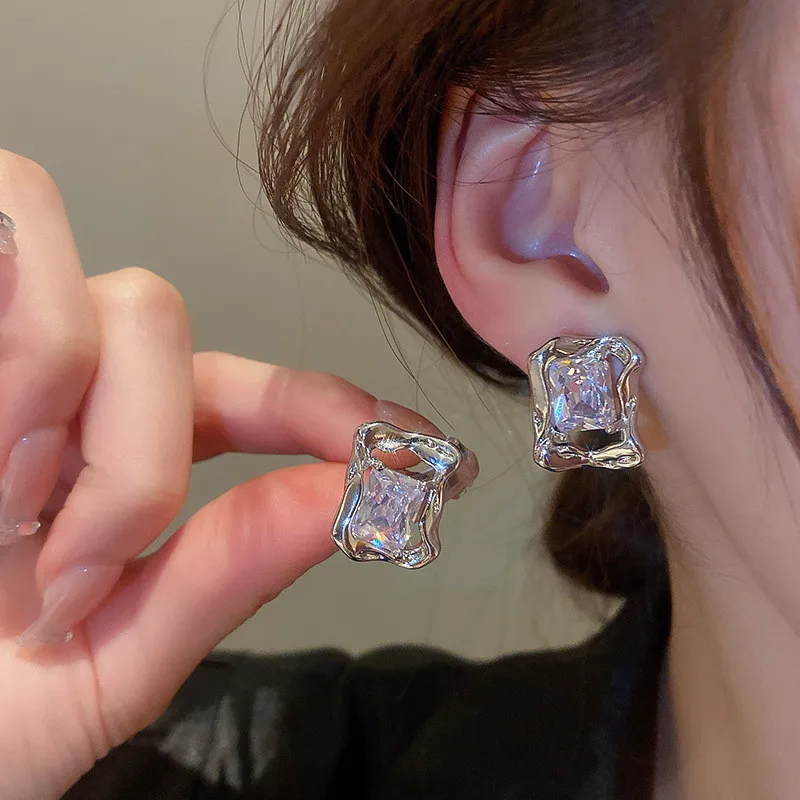 Nieregularne, błyszczące kwadratowe kryształowe kolczyki z cyrkonią, dla kobiet, trendy w stylu Vintage, jakość, luksusowa biżuteria, prezenty na przyjęcia