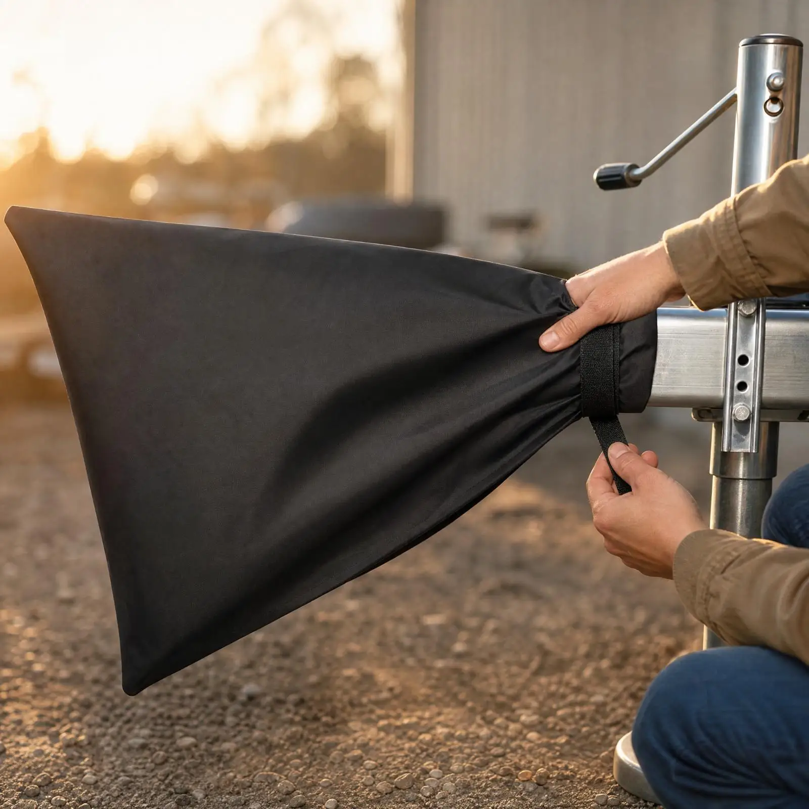 All Weather Trailer Tongue Cover for Boat Trailers 28x15 Inch Black Oxford Material with Secure Strap for Windy Conditions