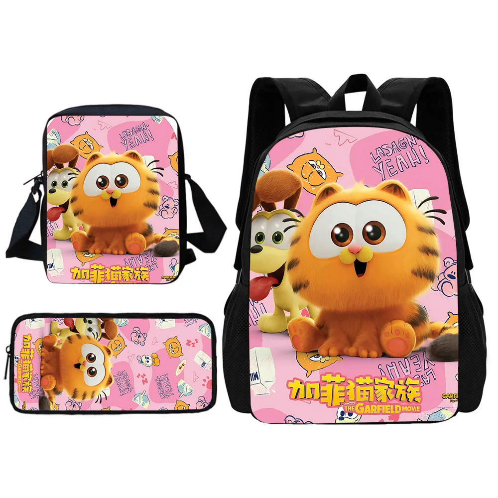 Mochila escolar fofa dos desenhos animados com bolsa de ombro para criança, sacos de lápis, gato G-Garfield, melhor presente para meninos e meninas