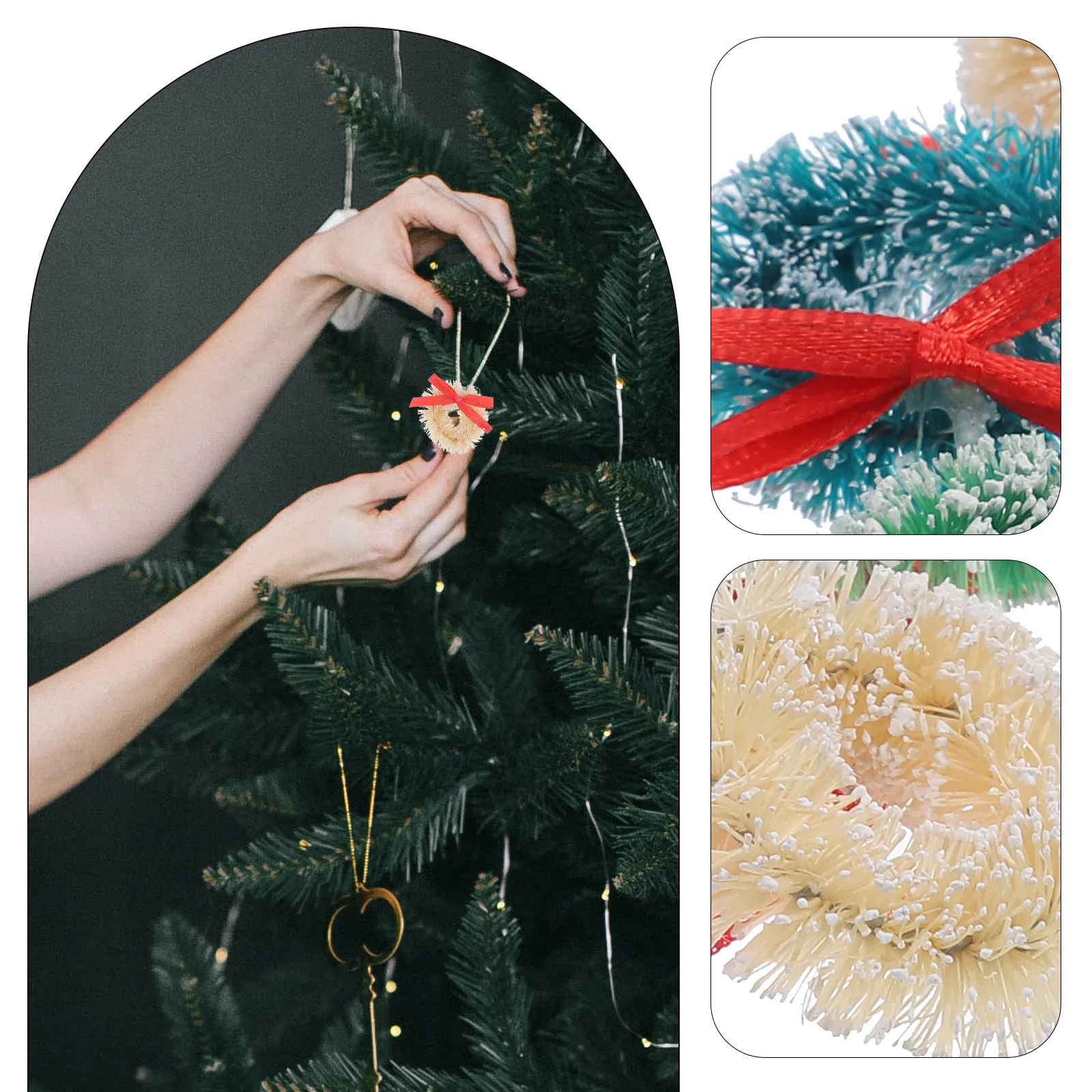 

12Pcs Mini Sisal Christmas Wreaths Butterfly Bow Hanging Garland Decorative Wreaths for Parties Christmas Wreath