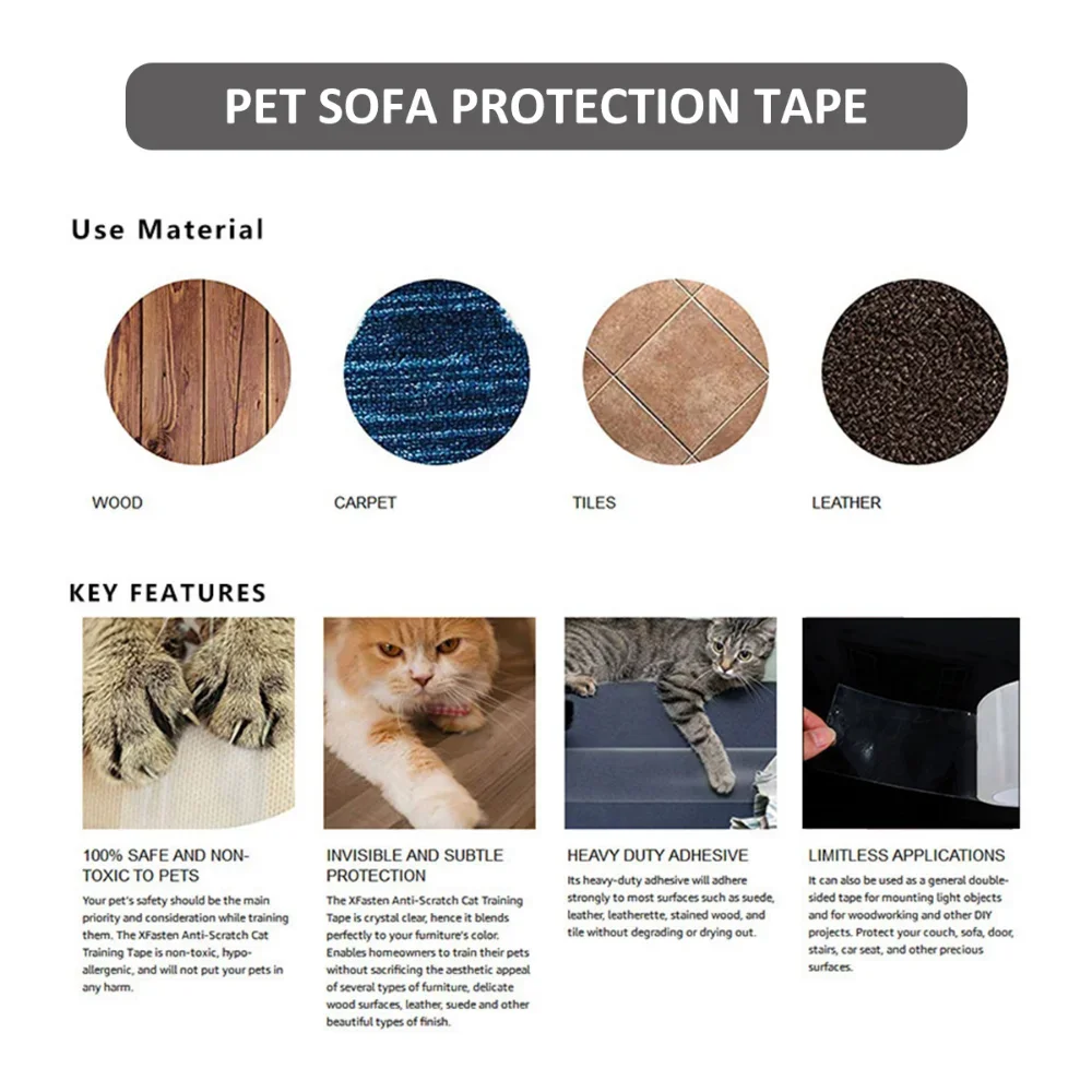 3/10M Cat Training Tape Cats Scratch Deterrent Tape Transparent Self-Adhesive Cats From Scratching Furniture Protectors Tape