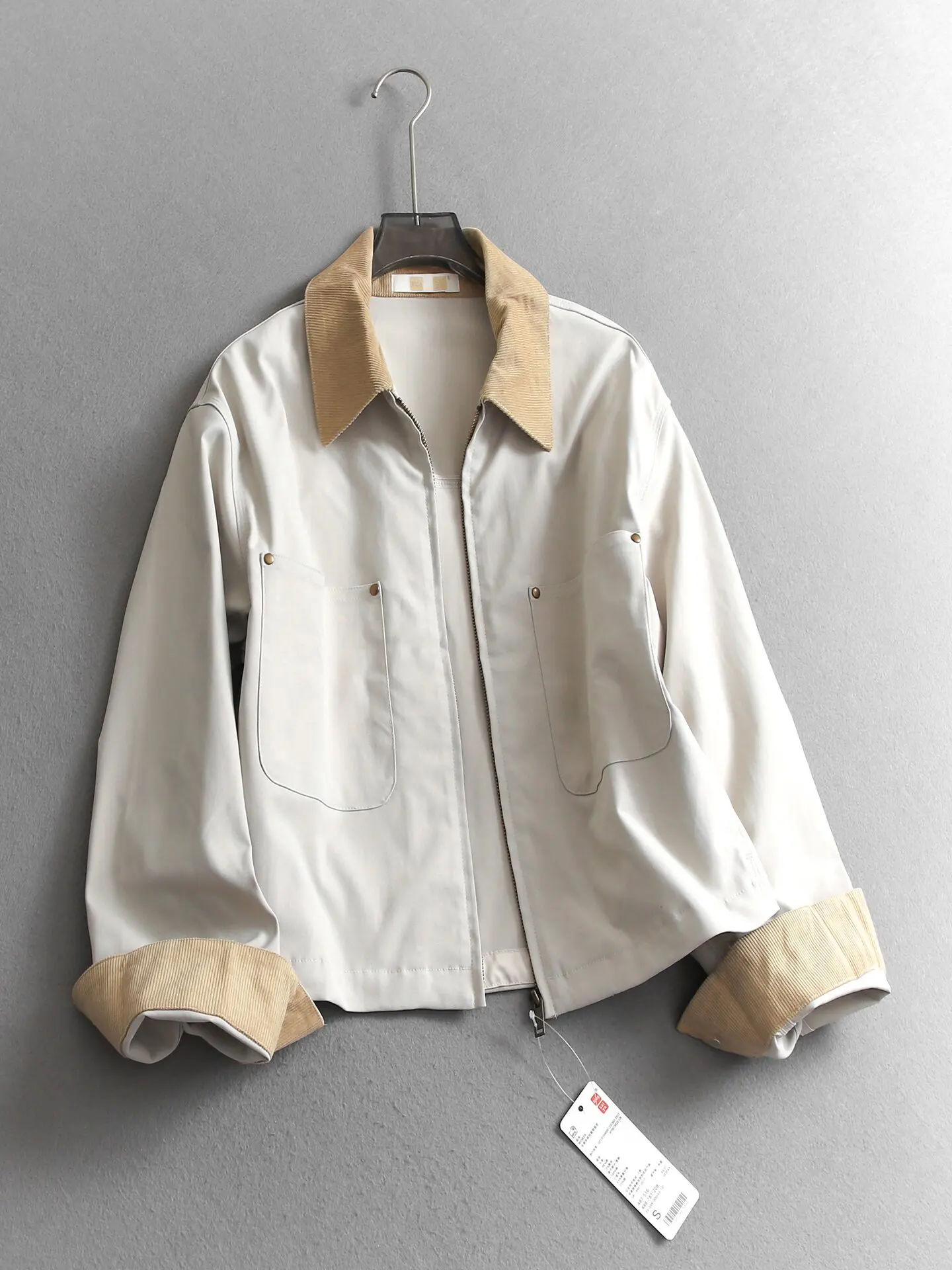 Color Blocking Patchwork Lapel Loose Outerwear Spring Autumn New Long Sleeved Casual Jacket Women Coat Top