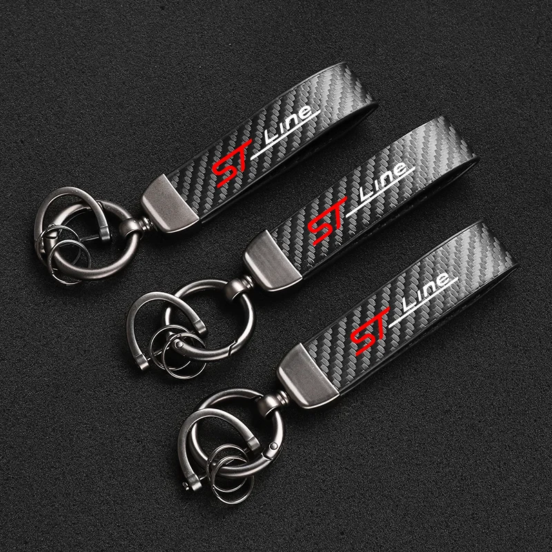 Leather Car KeyChain High-Grade Carbon Fiber For Ford ST-line Focus Mondeo Ecosport Kuga Mk3 4 Fiesta Car KeyChain Accessories