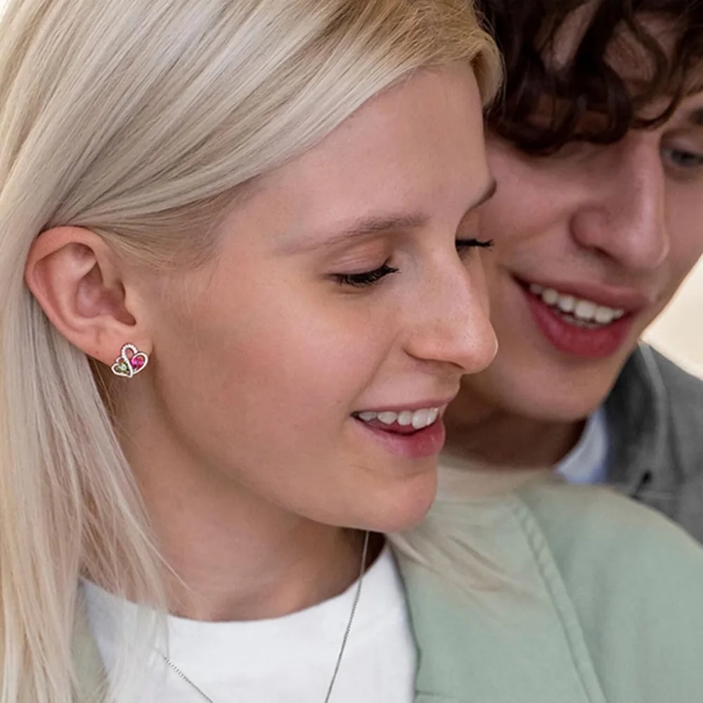 أقراط جوهرة الميلاد على شكل قلب مزدوج من الفضة الإسترليني - أفكار هدايا الذكرى السنوية وأعياد الميلاد للسيدات #3