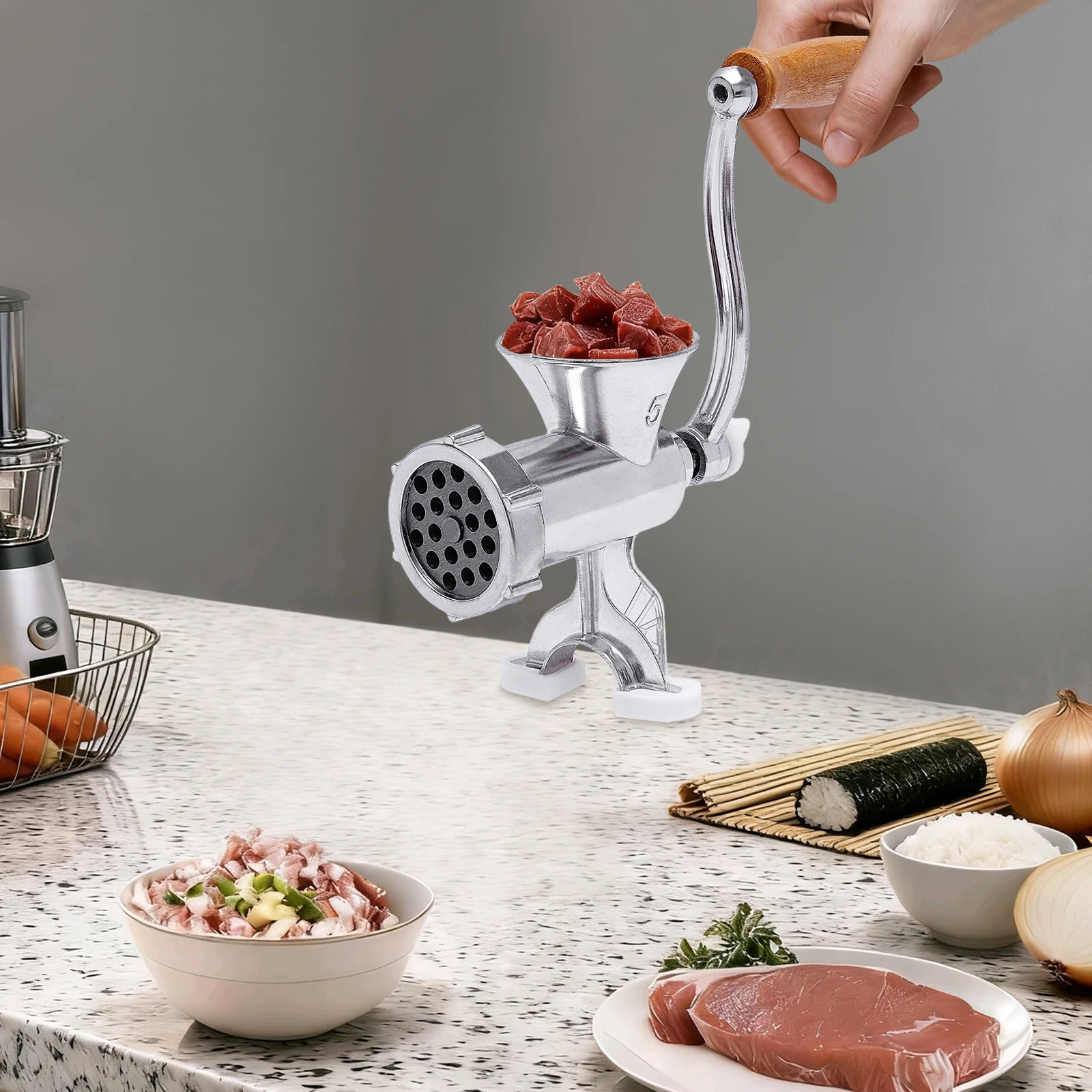 

Ручная мясорубка, серебро, набор из 1 предмета с настольным зажимом - эффективная мясорубка, машина для изготовления макарон и колбас для домашних повара, кемпинга