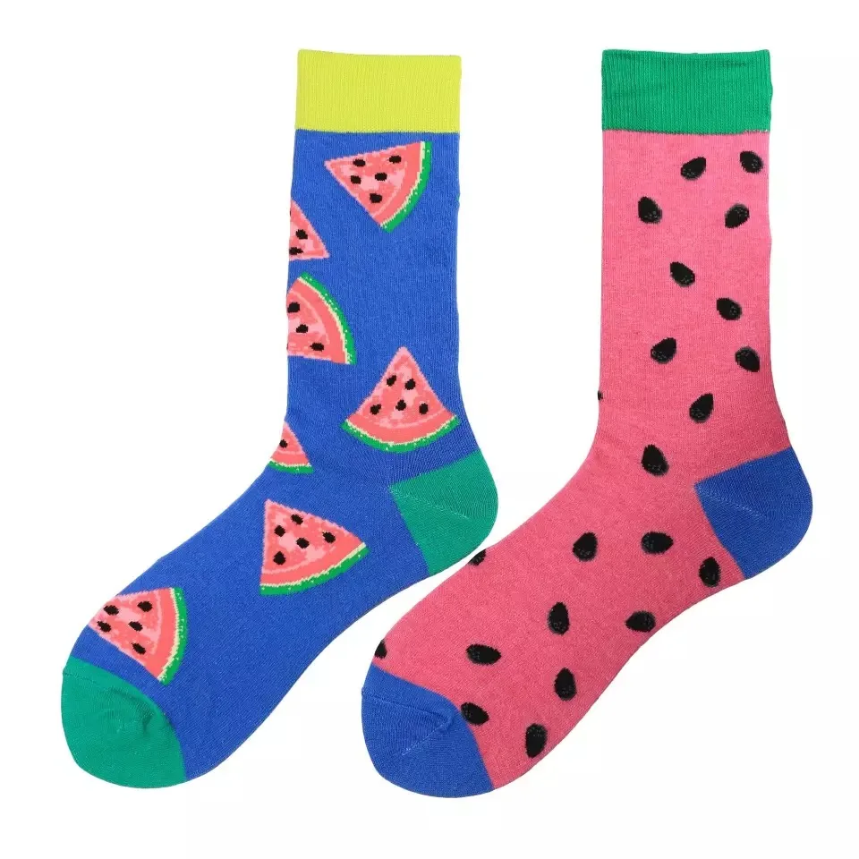 Chaussettes imprimées Harajuku pour hommes, chaussettes asymétriques AB drôles, chaussettes de planche Lotion colorées, chaussettes d\'affaires