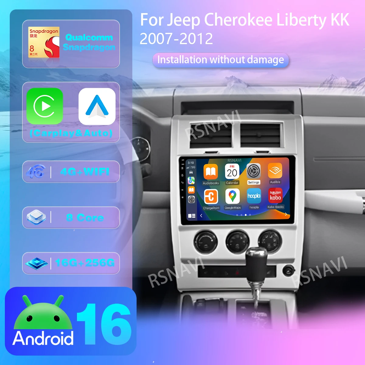 Plug and Play ndroid 15 For Jeep Cherokee Liberty KK 2007-2012 Carplay Auto Qualcomm Screen Car Radio Player Navigation WIFI+4G