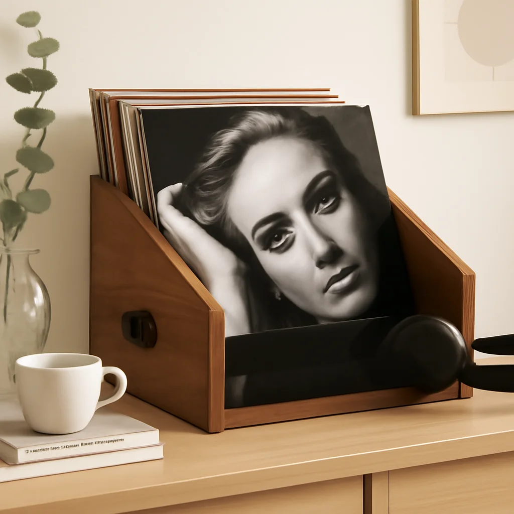 

Walnut Wood Vinyl Record Stand Large Capacity LP Storage Box Elegant CD Display Shelf Retro Style 12" Disc Holder