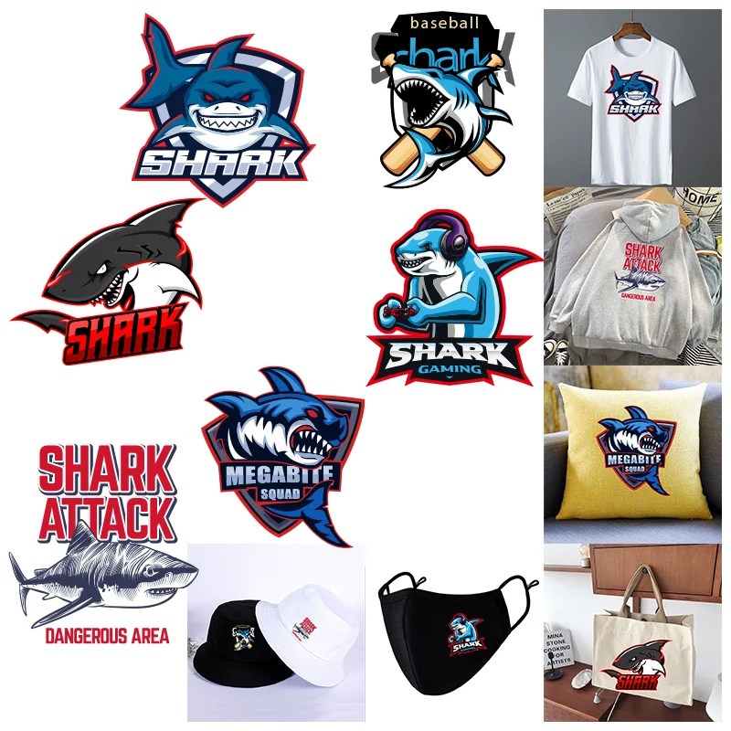 SHARK ATTACK Dangerous Area Logo,Iron on Transfers For Clothing Patches,DIY Suitable for Hoodies,T-shirts,pillows,canvas bag,etc