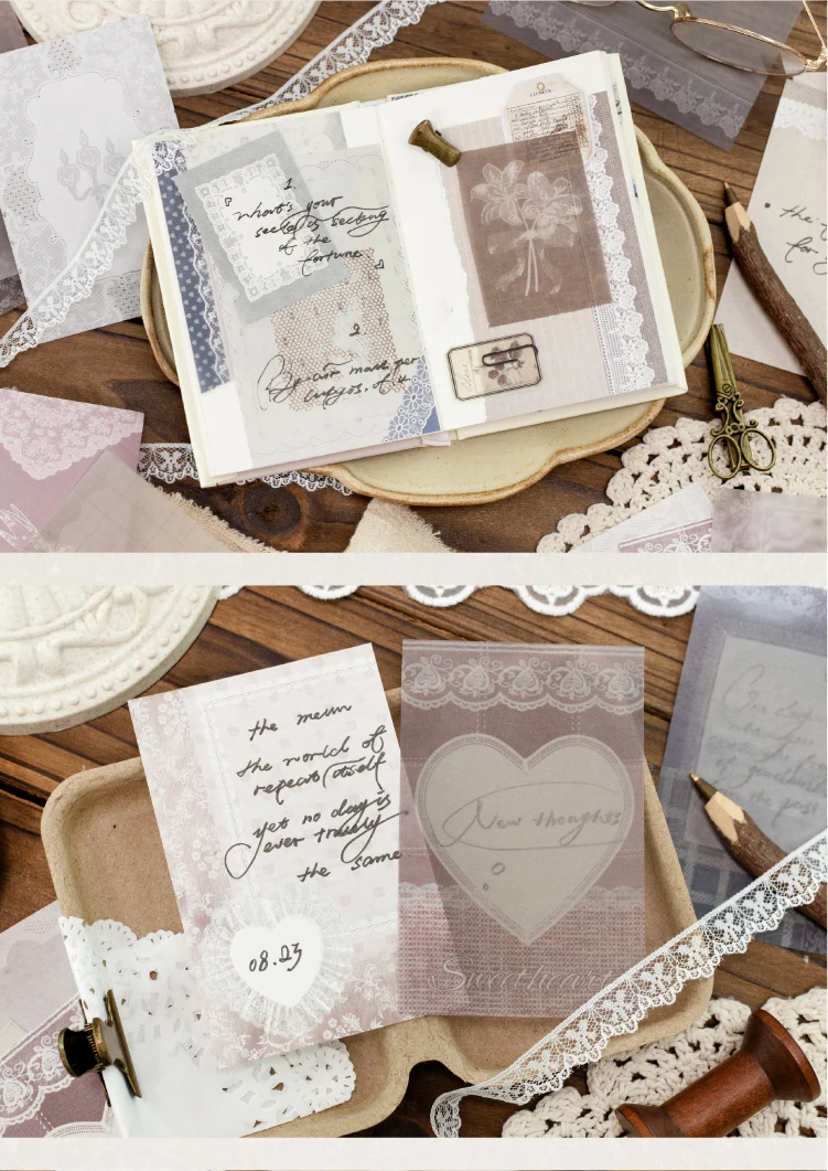 Journal GO 20 Blatt Lace Moments Gemischte Vintage-Weiß-Kraft- & Transparentpapiere für Scrapbooking, Junk Journals & DIY-Collagen – Detail 9