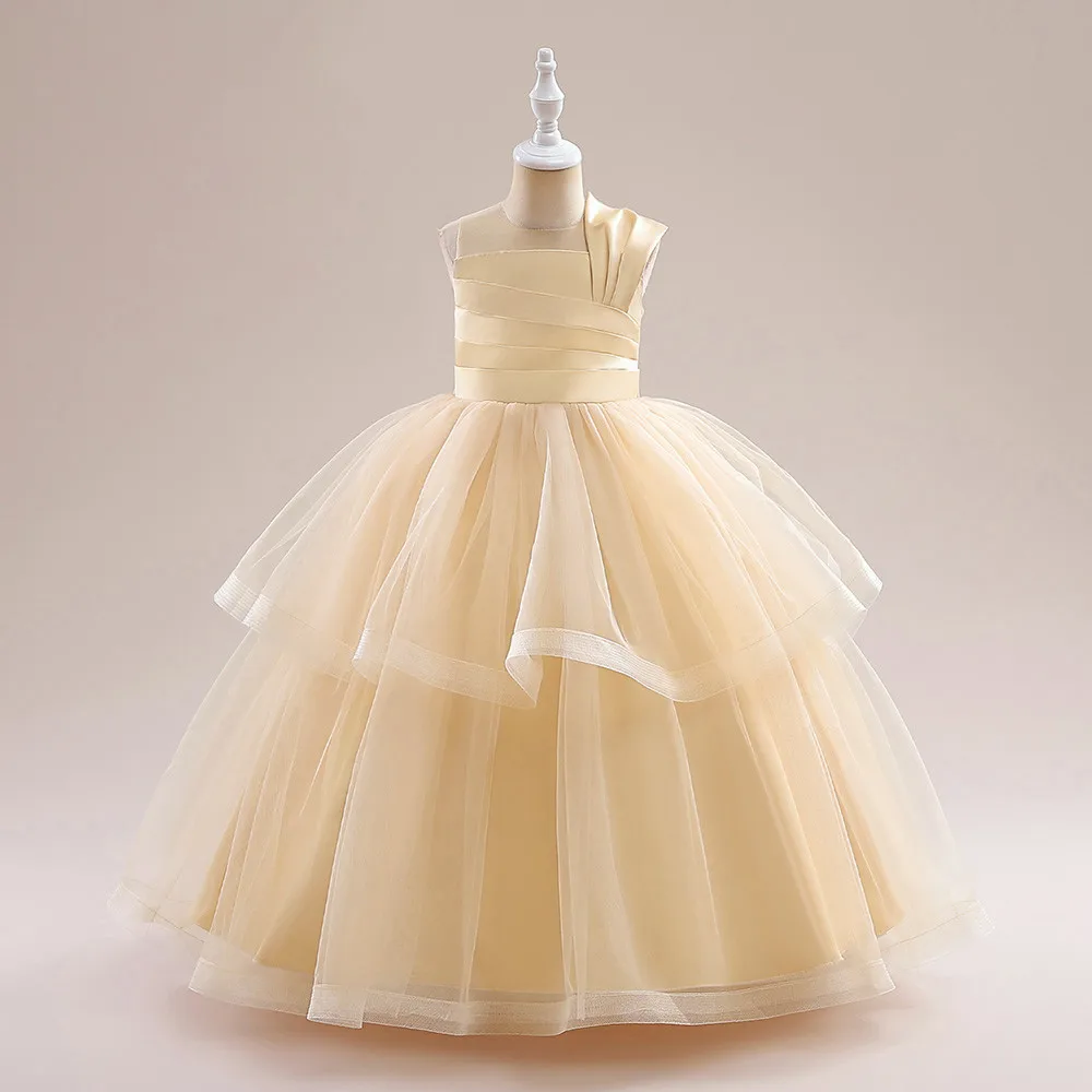 4-14 Years White Wedding Bridesmaid Party Dress For Flower Girls Kids Tulle Princess Prom Gown Birthday Clothes Evening Costumes